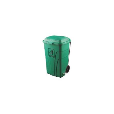 CUBO DE BASURA VERDE CON RUEDAS Y PEDAL 120 L.