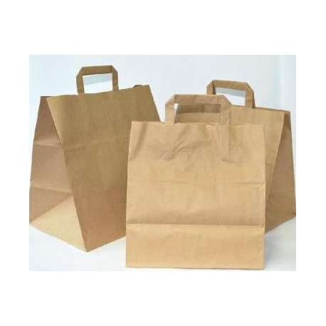 BOLSAS DE PAPEL KRAFT TAKE AWAY CON ASA C/300 UND.