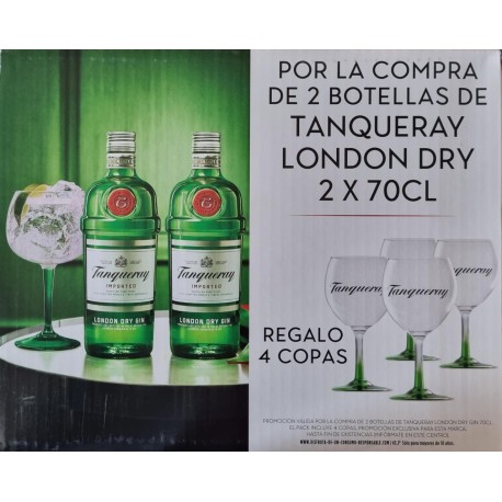 GINEBRA TANQUERAY 2 BOT. 0,70 L. + COPAS.