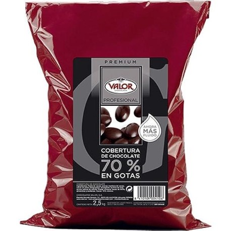 CHOCOLATE VALOR PREMIUM GOTAS 70% 2x2,5 KG.