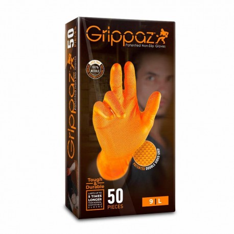 GUANTES GRIPPAZ NARANJA 24CMM TALLA L PAQ. 50 UND.